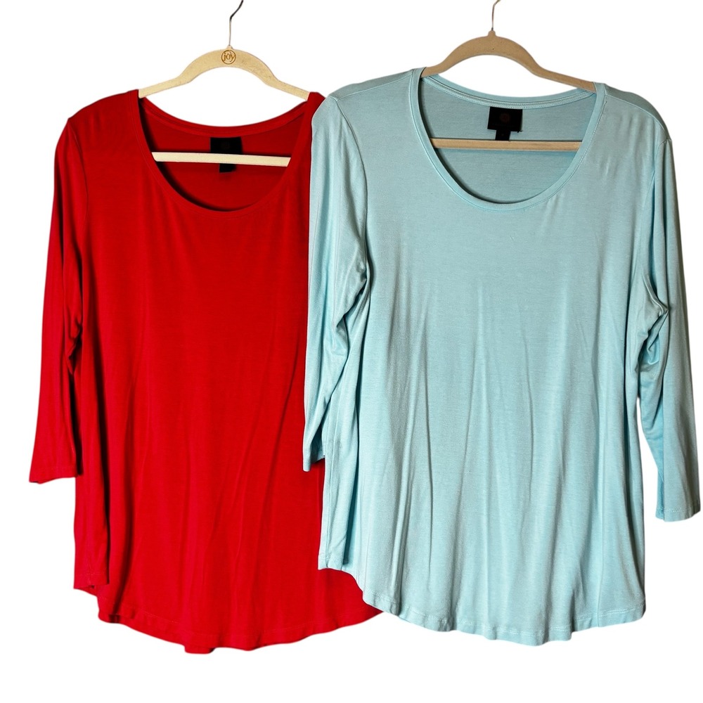 JM Collection 2 Pack Women's 3/4 Sleeve Scoop Neck Tops Red Blue Size M
